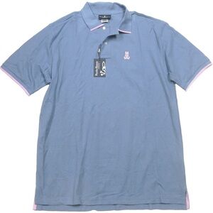 New Psycho Bunny Men's Gul Blue Sanford Tipped Logo Short Sleeve Polo Shirt